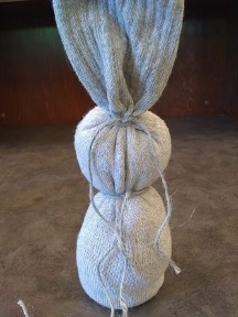 Back of the sock showing knots