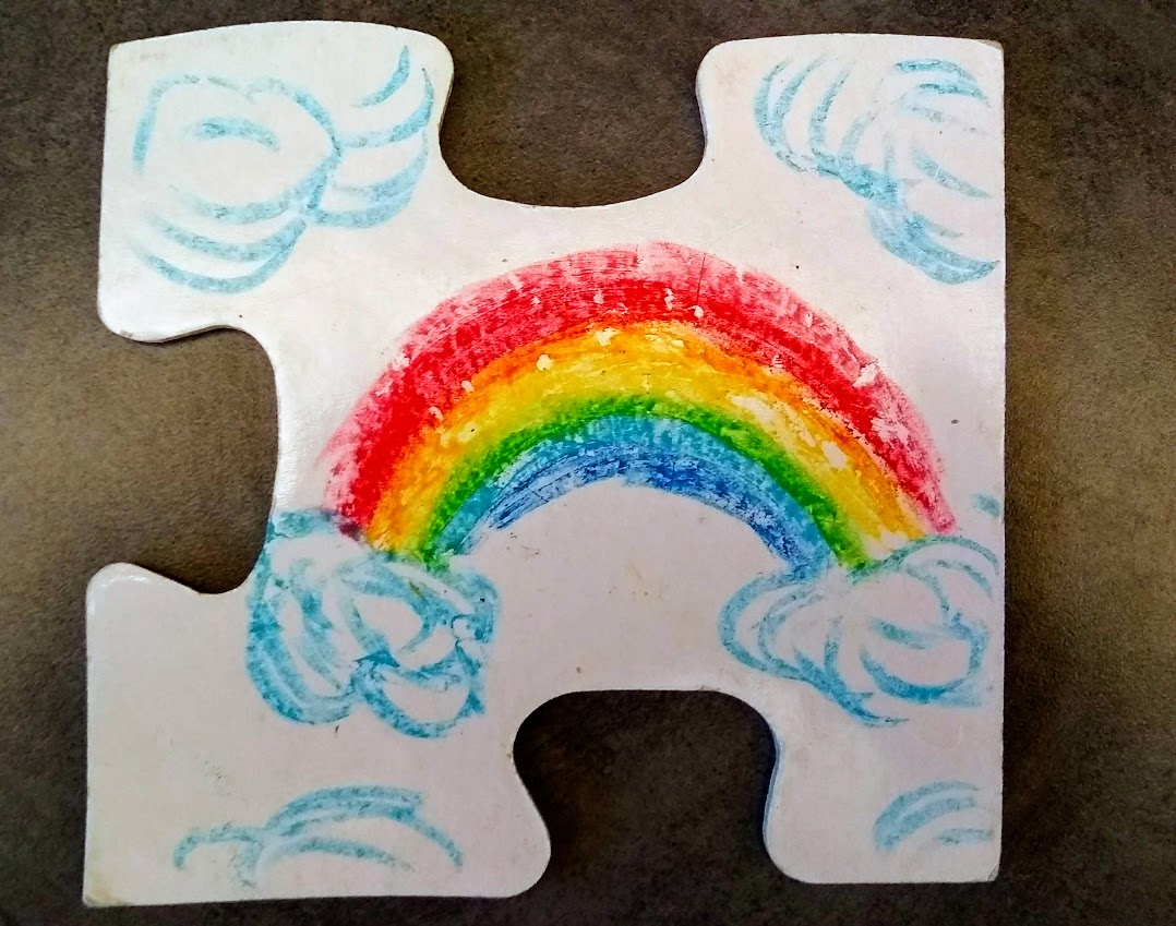puzzle piece decorated with crayon