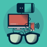 Graphic art of phone, desktop, tablet and glasses