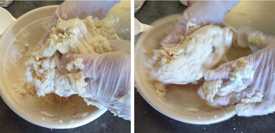Hands mixing up the salt dough