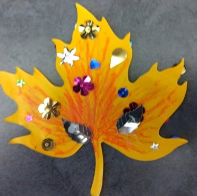 Leaf art project with sequins