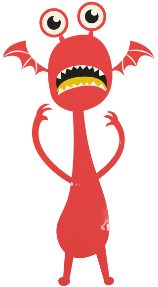 doodle of a red monster with wings and big eyes