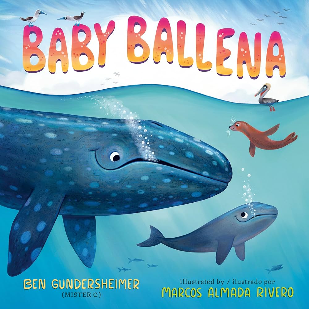 Baby Ballena Bookcover - An image of two whales making friends with a sea lion